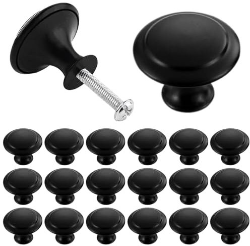 20 Stück Matt-Schwarz Schubladenknopf,30 mm Edelstahl Runde Griffe Schrankknöpfe Mit Schrauben,Möbeltürknäufe,Küchenschrankgriffe,schicke Schubladenknöpfe für Schränke Möbelknöpfe Schubladengriffe