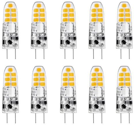HUAMu G4 LED-lampor, 3 W ersätter halogenlampor 30 W, AC/DC 12 V, varmvit 3 000 K, 300 LM G4 LED-ljuskälla, icke-flimmerfri, dimbar, för kök, 10 st