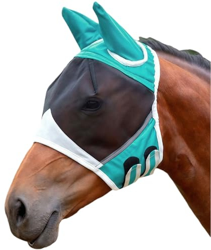 MUNSKT Maschera antimosche per cavalli, traspirante, elastica, grande spazio per gli occhi, zanzare e insetti, con orecchie, per cavalli (M)