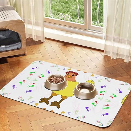 WZYCWB Sets de table absorbants pour animaux domestiques Motif poule chantante 30 x 45 cm – Tapis antidérapant pour nourriture et bol d'eau pour chiens et chats