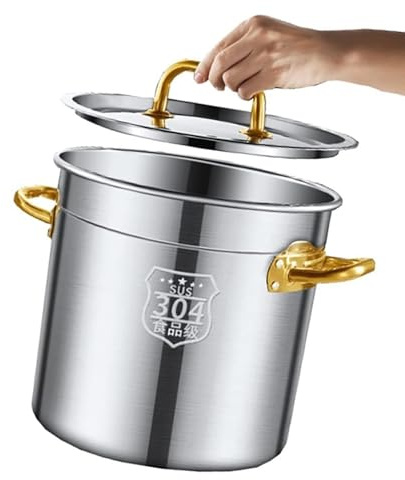 RUHEN Caldo de Sopa de Acero Inoxidable con Tapa, ollas para freír, hervir y guisar, Cubo de Agua Resistente, Cubo de 30 a 90 l