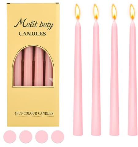 10'' Taper Dinner Candles, 4Pcs Non Drip Candle Sticks, 6 Hour Burn Time Non Scented Candles for Valentine's Day Mother's Day Birthday Xmas Party Home Decorations (Light Pink)