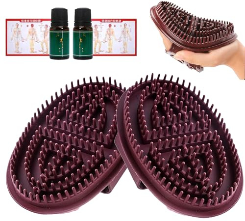 Silicone Body Massage Brush Set, 2 Burgundy Brushes with Essential Oils | Textured Nodules, Hand Straps And Non-Slip Grips, For Shower Cleansing, Dry Brushing, Scalp Care And Manual Massage