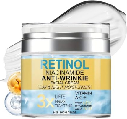 Retinol Face Cream, Face Moisturiser with Niacinamide, Wrinkle Cream for Face & Neck with Vitamin A, C, E & Hyaluronic Acid, Anti-Ageing Day & Night Moisturiser, Hydrating Skincare for Women
