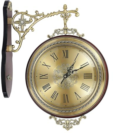 HUOMMGS Reloj de estación de tren de doble cara, retro, reloj de pared, reloj de estación de tren, diseño antiguo, 46 x 37 cm, reloj de pared de doble cara con esfera de 24 cm, sin ruido de tictac