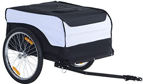 HOMCOM Bike Trailer Cargo in Steel Frame Extra Bicycle Storage Carrier with Removable Cover and Hitch (White and Black)
