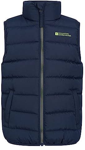 Mountain Warehouse Rocko Kids Padded Gilet - Water Resistant Coat with Microfibre Padding & Front Pockets, Boys & Girls - Spring Summer & Outdoors Dark Blue Kids Size 5-6 Years