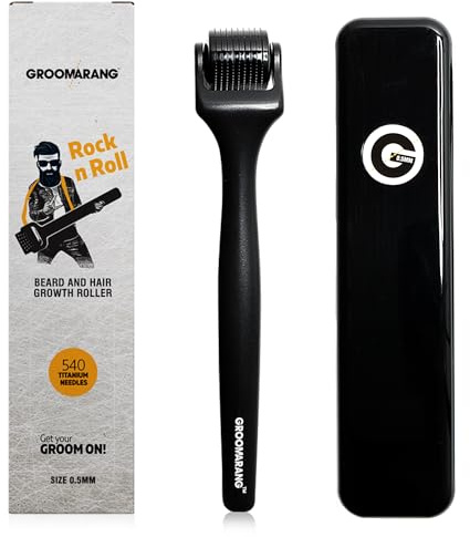 Groomarang Rouleau à barbe pour homme 0,5 mm Derma Roller pour la pousse de la barbe avec 540 aiguilles en titane – Convient pour une utilisation sur le visage et le cuir chevelu