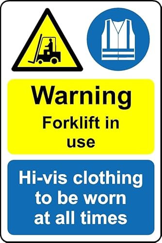 Warning forklift in use hi-vis clothing to be worn at all time safety sign - 3mm Aluminium sign (400mm x 300mm)