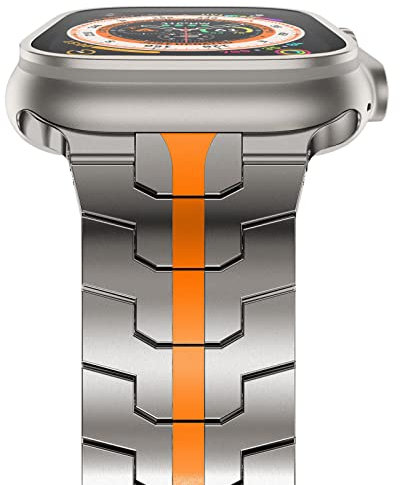 NewWays 49mm 46mm 45mm 44mm 42mm(Serie 1 2 3) Kompatibel mit Apple Watch Armband,Edelstahl Gliederarmband Ersatzarmbänder Geeignet für iWatch Ultra 3 2 1,Series 11/10/9/8/7/6/5/4/3/2/1/SE,Titan/Orange