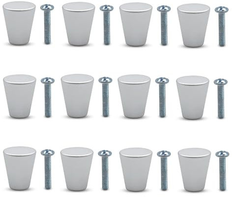 CAASFOOY 12 Pezzi Pomelli per Cassetti in Metallo, Moderni Pomelli per Mobili in Alluminio Opaco con Viti,Pomolo Per Mobile Rotondo Adatto Per Librerie, Armadi, Cassetti (Argento)