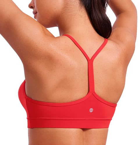 CRZ YOGA Butterluxe Y Back Sports Bras for Women - Padded Racerback Low Impact Spaghetti Thin Strap Workout Yoga Top Deep Red Small