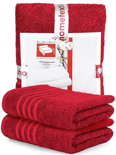 DecoHomeTextil Handtuch-Set 2 Badetücher 70 x 140 cm in Bordeauxrot aus 100% Baumwolle, hochwertig, kuschelweich und saugstark