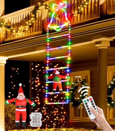 Cadena de luces de Papá Noel para exterior e interior, 2 m, iluminación navideña LED con temporizador de batería, 8 modos, cortina de luces para ventana, decoración navideña para árbol de Navidad
