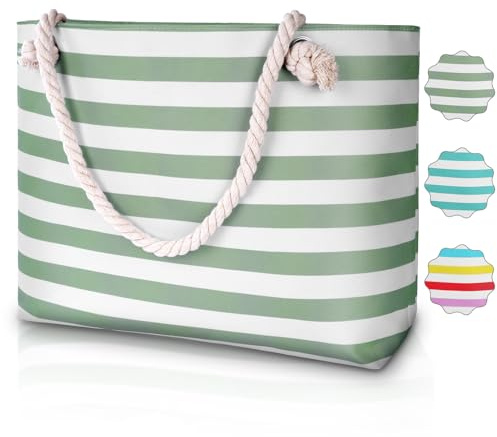 URAQT Sac de Plag, Sac de Plag Femme, Sac de Plage XXL Extra Large Famille, Sac de Plag Homme Vacances Accessoires Plage été Sac de Plage avec Fermeture éclair Convient pour Les Sorties Shopping Vert