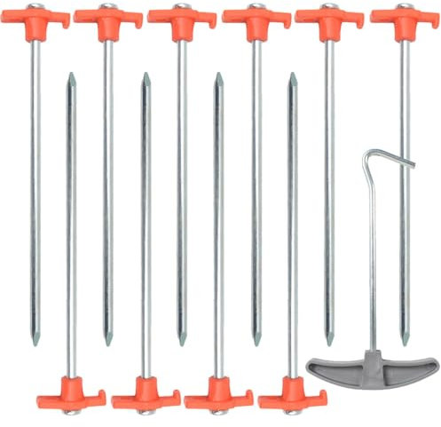 Aieino Zeltheringe aus Metall, robust, 20,3 cm lang, Stahl-Heringe, rostfreie Bodenpfähle, zum Einschrauben, Campingheringe für harten Boden, Outdoor, Garten, 10 Stück (Silber)