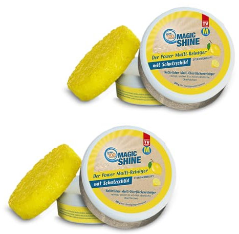 Pure100 MagicShine Set - 2x Allzweckreiniger & 10 Ersatz-Schwämme- Putzstein - Entfernt Eingebranntes ohne Kratzer - Reinigungsstein mit Citrus-Duft - Edelstahlreiniger - Dusche, Badewanne, Herd
