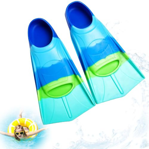KBIBCK Kinder Schwimmflossen, Silikon Schnorchelflossen Kurz, Kurze Trainingsflossen,Kinderflossen zum Tauchen Geeignet für die Größen 27-29,Kurzflossen für Kinder Training im Schwimmen,XXS(Hellblau )