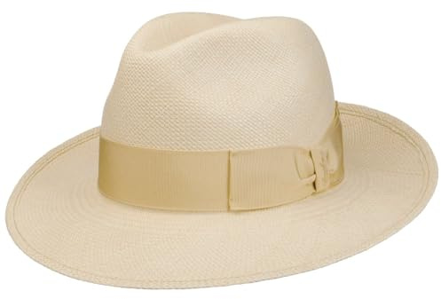 Borsalino Amedeo Bogart Panama Hat Men - Made in Italy Fedora Summer with Grosgrain Band Spring-Summer - 61 cm Nature-Beige
