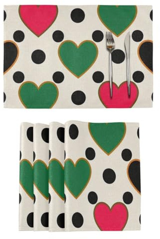 Colorful Heart Polka Dot Decorative moroccan placemats for dining table fabric underplate mat individuales para mesa de comedor elegantes set of 6 12x18