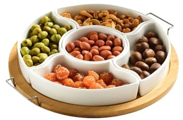 Snack rotante, 28,5 cm, per feste di vassoio per piatti, distributore di 5 compartimenti rimovibili, per la piastra di organizzatore di organizzatore di frutta secca, picnic, campeggio, ringraziamento