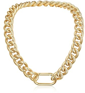 U7 Cadena Mujer Dorado Grande en Aluminio Chapado en Oro 14K Ancho 16mm Longitud 46cm Collar Garantilla para Mujer con Caja de Regalo