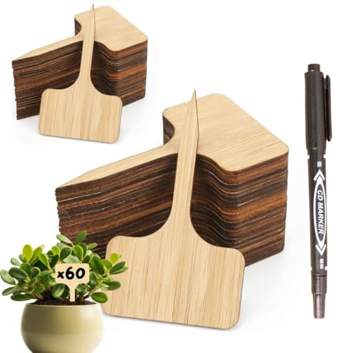 CULTIVEA® – 60 Etichette in Legno per Piante + Matita Doppia Punta | Cartellini per Orto, Giardino, Aromi, Fiori | 10x6 cm | Accessori Giardinaggio Esterno & Interno