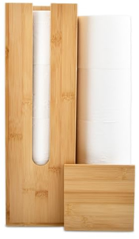 POUMUE Almacenamiento de Papel Higiénico de Bambú, Soporte de Papel Higiénico de Bambú Guarda Rollos Papel Higienico Porta Rollo Papel de Baño Portarrollos Baño