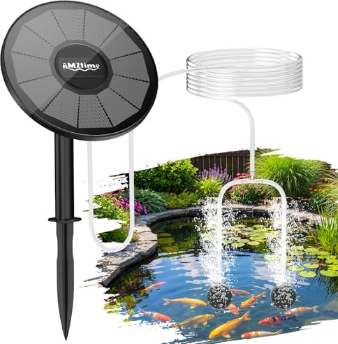 AMZtime Aeratore solare per ossigeno, 3 W, pompa ad aria solare per laghetto con 2 modalità di gorgogliatore per acquario, acquario, laghetto all'aperto, piccoli stagni e colture idroponiche