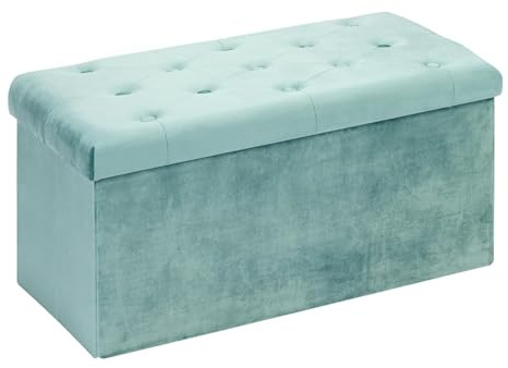 B FSOBEIIALEO Folding Storage Ottoman, Long Ottomans Shoes Bench, Velvet Storage Chest Footrest Seat 31.5x15.7x15.7 (Teal, Large)