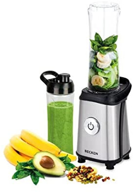 Mini Batidora de vaso - Incluye 2 Vasos Plástico de 0,6L - 4 Cuchillas en Acero Inoxidable - Seguridad Antiapertura - Potencia 300W - Becken