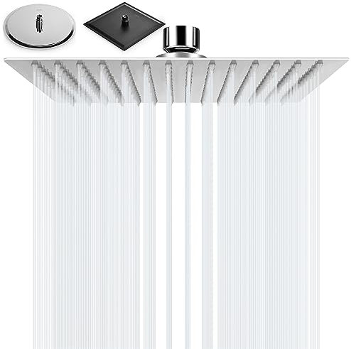BalladHome 12 Zoll Duschkopf Regendusche Regendusche Quadratische Einbauduschköpfe Verstellbarer Brausekopf aus Edelstahl 304 mit Anti-Kalk-Düsen Poliert Regenduschkopf (30x30cm, Silber)-F