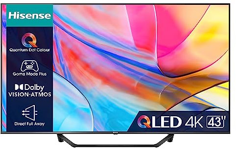 Hisense 43A7KQ 108cm (43 Zoll) Fernseher, 4K QLED Smart TV, Quantum Dot, 60Hz, HDMI 2.0, Game Mode Plus, Dolby Vision Atmos, Bluetooth, Alexa Built-in, Anthrazit, [2023]
