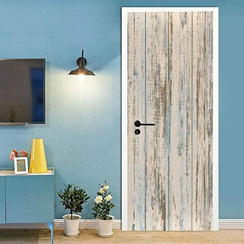 Pegatinas De Puerta 3D Tablero De Madera Simple Y De Moda. Mural Autoadhesivo Decoración Del Hogar Etiqueta De La Pared Etiqueta Del Arte Dormitorio Sala De Estar Cartel Extraíble- 77 X 200 Cm