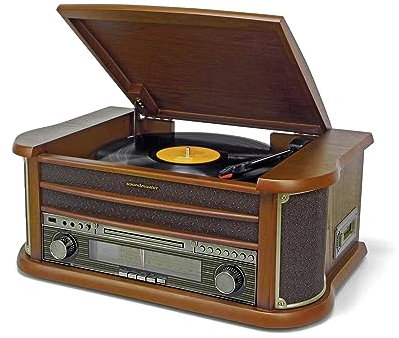 Soundmaster NR560 Nostalgie Stereoanlage mit Plattenspieler Kompaktanlage Bluetooth CD-Player MP3 USB Encoding Kassettenspieler 75-Ohm Anschluss