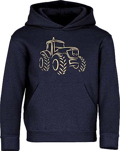 Baddery Sweat à capuche pour enfant motif tracteur et chargeuse sur vélo – Sweat à capuche pour garçons et filles, Bleu marine - Imprimé : beige, 116