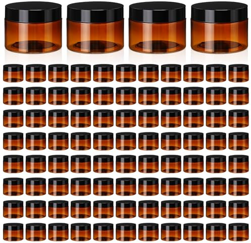 Tanlade 100 Pcs 4 oz Amber Plastic Cosmetic Jars with Lids