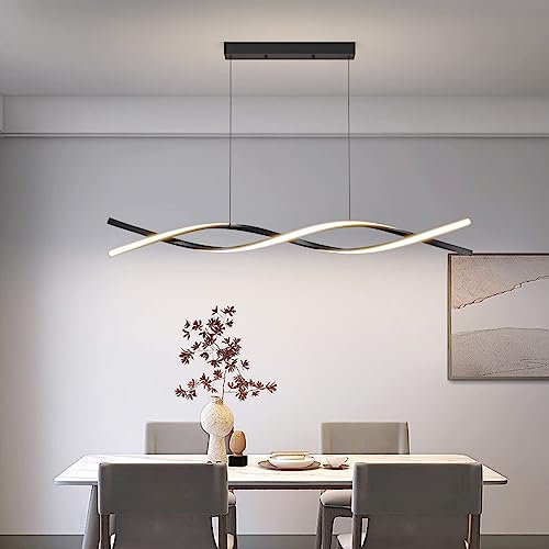 Mikeru 120CM Wave Pendant Light, Black Creative LED Dining Lights 3000/4500/6000K Dimmable 10% to 100% Pool Table Lighting Adjustable Kitchen Island Lamp for Living Room, Bedroom