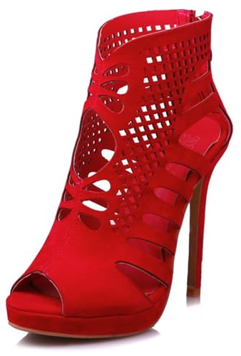 Lroey Reoly Sandales Femme, Sandales Gladiateur à Bout Ouvert et Talon Haut Zip Aiguille Sandales Bride Cheville avec Plateforme Eyelets, Taille 31-52