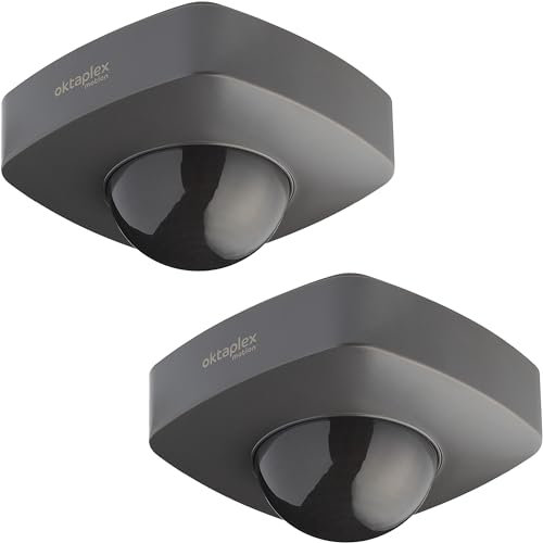Oktaplex 2er Set Tim Präsenzmelder 360° Bewegungsmelder Aussen IP65 Infrarot-Bewegungssensor anthrazit 230V