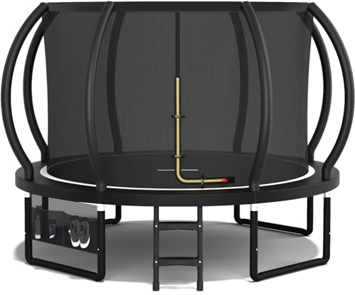 Devoko Trampoline Extérieur Ø 228/305/366/427 cm, Certifié GS, pour Enfants, avec Filet de Sécurité, Couverture de Protection, Design Citrouille, Capacité de Charge 150 kg (Noir, ‎305 cm / 10 FT)