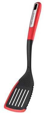 FLORINA Pfannenwender aus Silikon 34 cm | Wender MARS mit Rutschfestem Soft-Touch Griff | Wendespatel mit Aufhängeöse | Hitzebeständiger Küchenhelfer | Spülmaschinenfest | Farbe: Rot/Schwarz