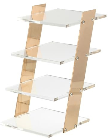 QUARKZMAN Espositore per Occhiali da Sole, 1pz - Supporto per Occhiali Sole Acrilico Trasparente a 4 Livelli, Supporto Occhiali Vista Negozio Ottica, Centro Commerciale (Oro)