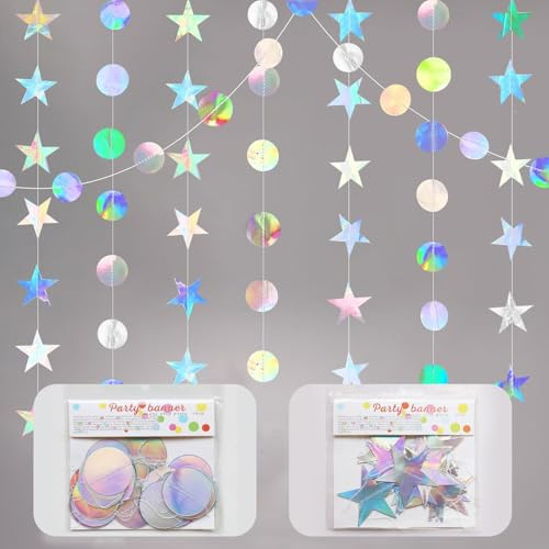 Guirnalda de Papel Redondo Con Purpurina, Puntos Circulares y Papel Brillante - 4 Unidades Colgantes de Círculos - Decoración de Fiesta de Cumpleaños (Colores)
