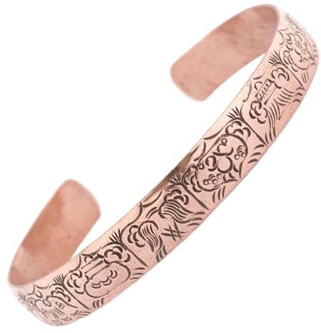 Generico Bracciale in Rame con Simbolo Buddista Auspicante Intagliato a Mano, per Yoga e Meditazione, Gioielli Tibetani Unisex