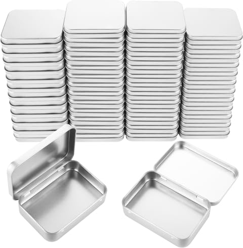 DIRBUY 50 Pack Mini Empty Metal Tins Box with Lid, Rectangular Metal Tin Box Containers, Mini Portable Small Storage Kit (3.5 x 2.4 x 0.8 Inch)