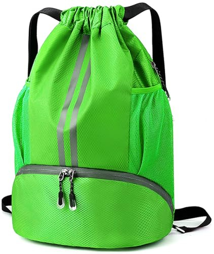 Veki Sacca Sportiva Palestra con Coulisse, Borsa Palestra Sportiva Impermeabile, Sacca Zaino per Uomo e Donna, Zaino Palestra con Scomparto per Scarpe, Borsa da Palla per Basket, Calcio (Verde)