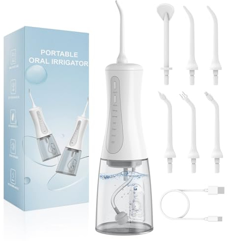 Munddusche Kabellos, Wasser-Bewässerungssatz mit 350ml Wassertank, Zahnbürste Elektrisch 5 Modi & 5 Düsen, IPX7 Wasserdicht Zahnreinigungsset Water Flosse für Zahnreinigung und -Pflege Gebrauch