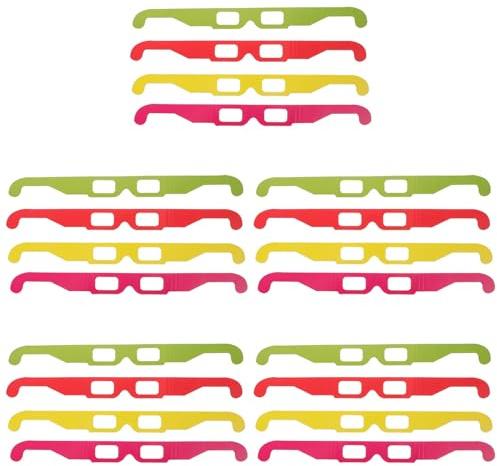 Toddmomy Gafas 3D Planas de Cartón para Niños Luces de Colores Variados, Accesorio Ligero para Visualización de Películas y Vídeos 3D en Fiestas y Celebraciones, Paquete de 20 Unidades