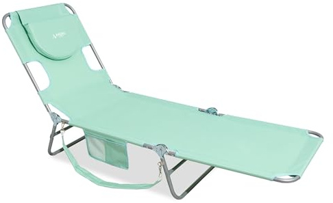 ARURU Beach Lounge Chair, Outdoor Chaise Lounger with Face Hole, 5-Position Reclining Beach Chair Face Down Tanning Chair with Carry Strap,Side Pocket, Portable Camping Cot for Patio,Poolside